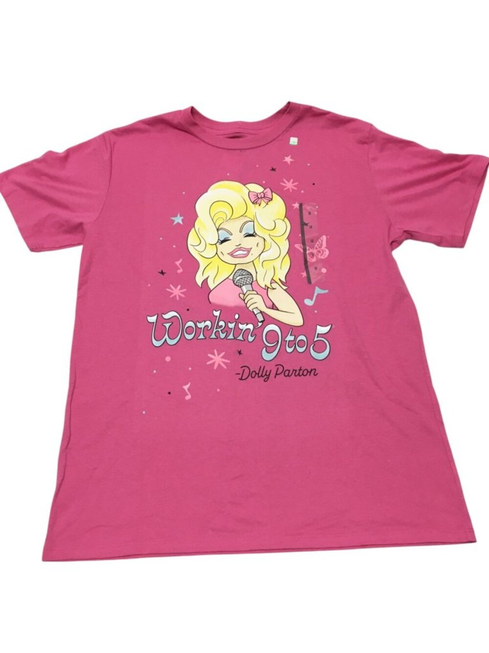 Dolly Parton Workin' 9 to 5  - T Shirt Women's Medium Pink Graphic Tee NWT